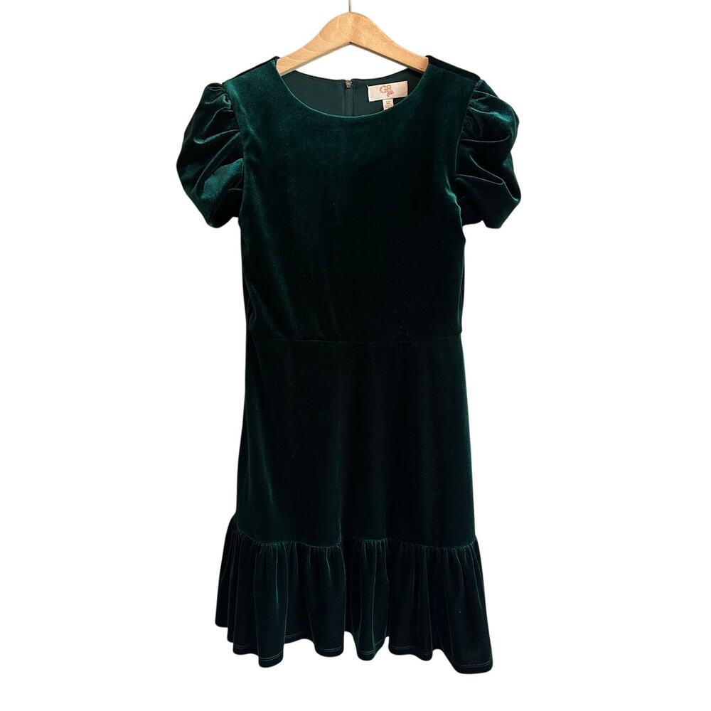 GB Girls Velvet Holiday Special Occasion Dress Green 12